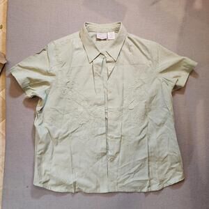 Blair Short Sleeve Button Front Light Green‎ Embroidered Butterfly XL